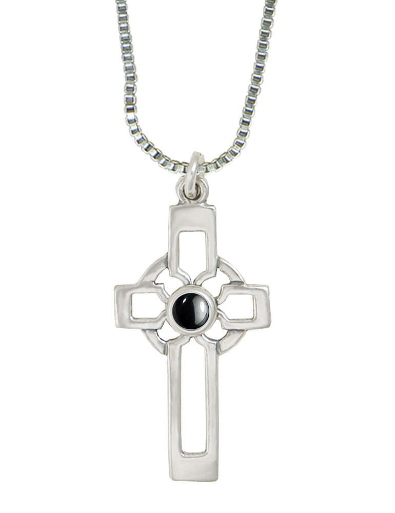 Sterling Silver Celtic Cross Pendant With Hematite